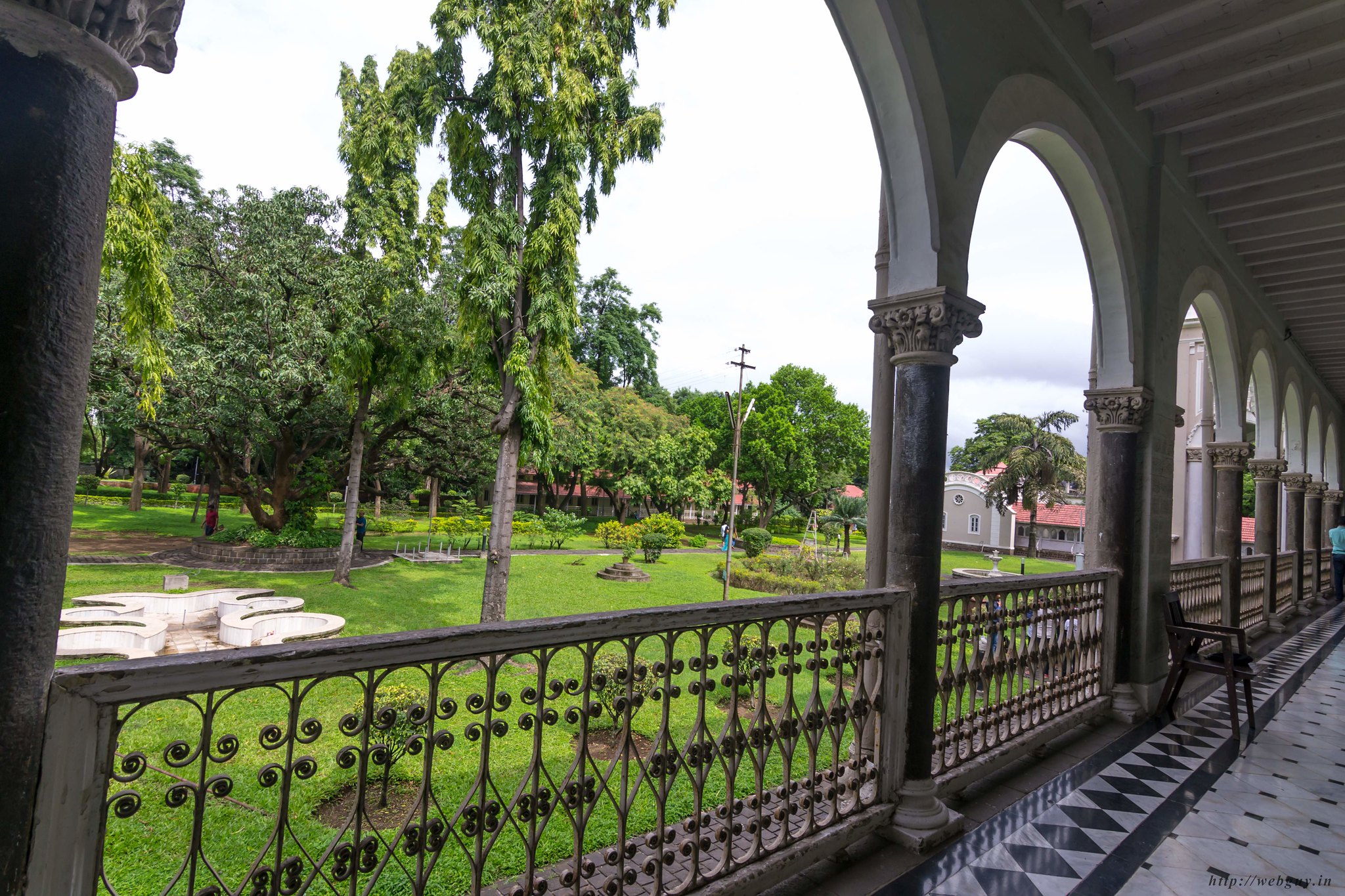 Green gardens and pathways around Aga Khan Palace Pune