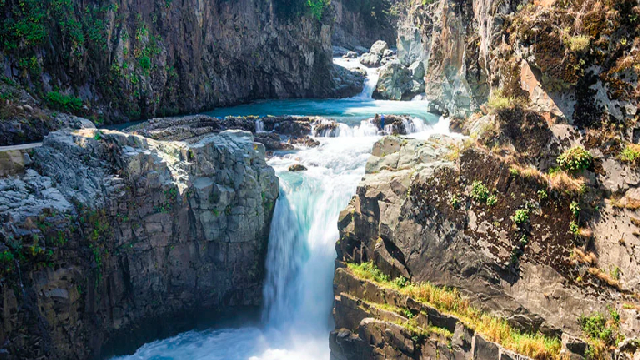 Aharbal Waterfall cascading down in Kashmir valley