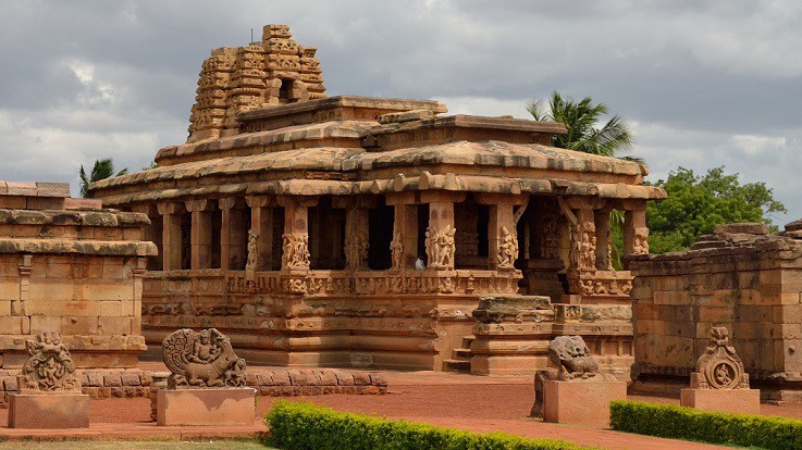 Durga Temple at Aihole with pillared corridor and apsidal design