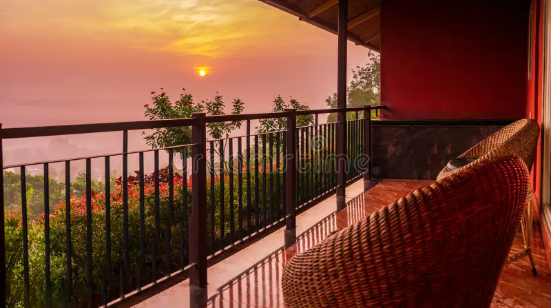Sunrise balcony view from Leh Airbnb stay