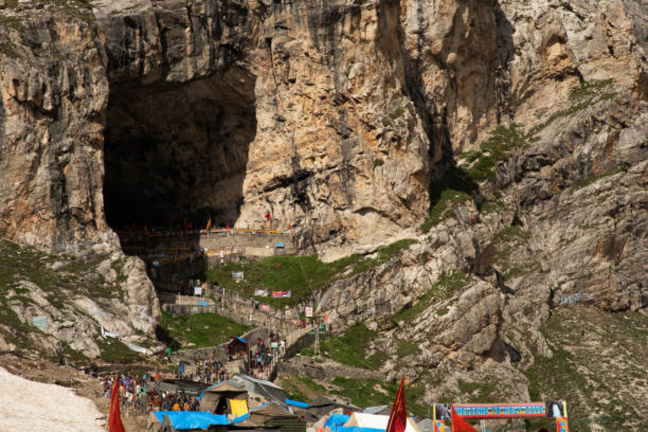 Sacred Amarnath Cave with ice Shiva Lingam