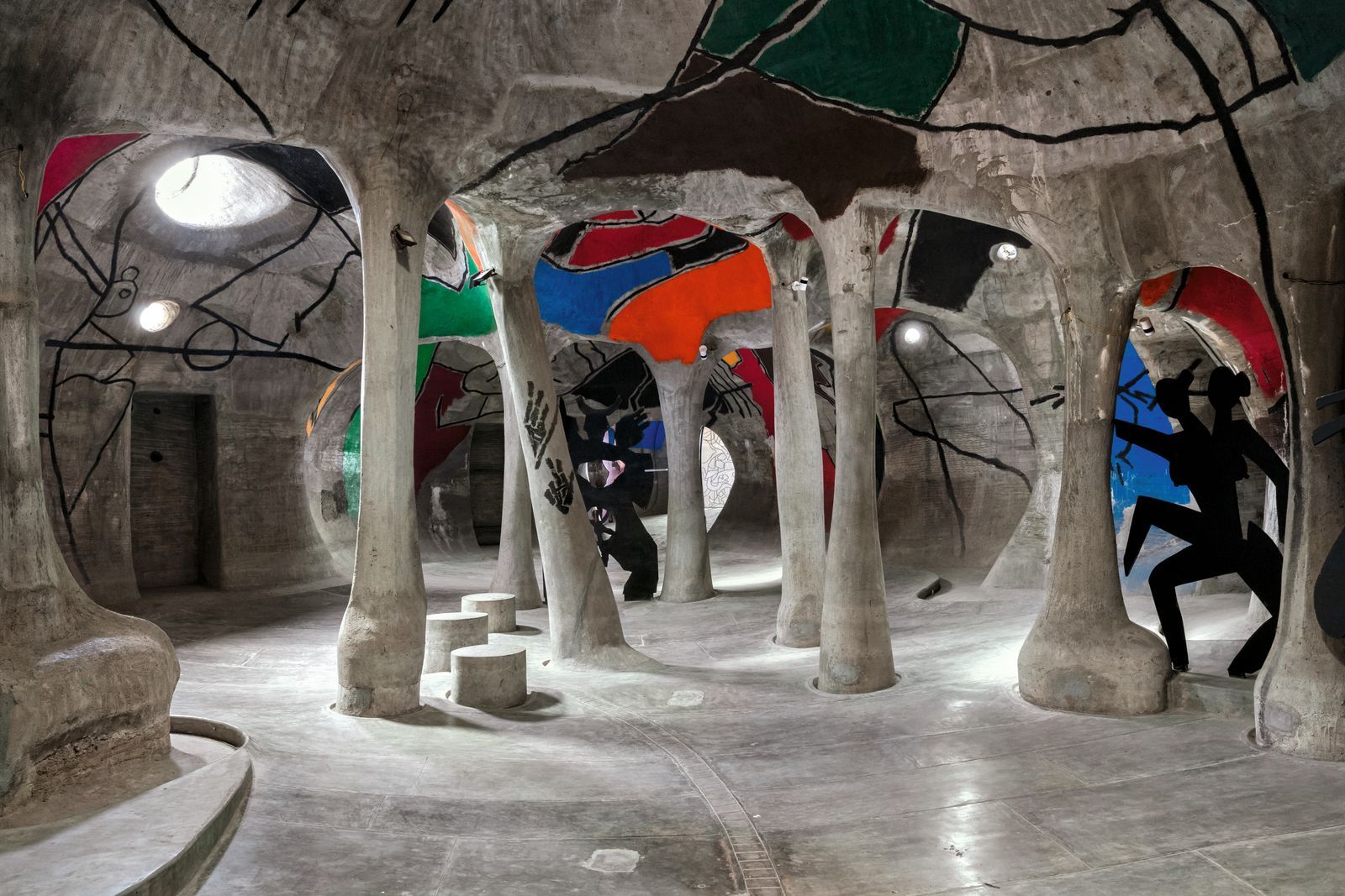 M F Husain artworks displayed inside Amdavad ni Gufa