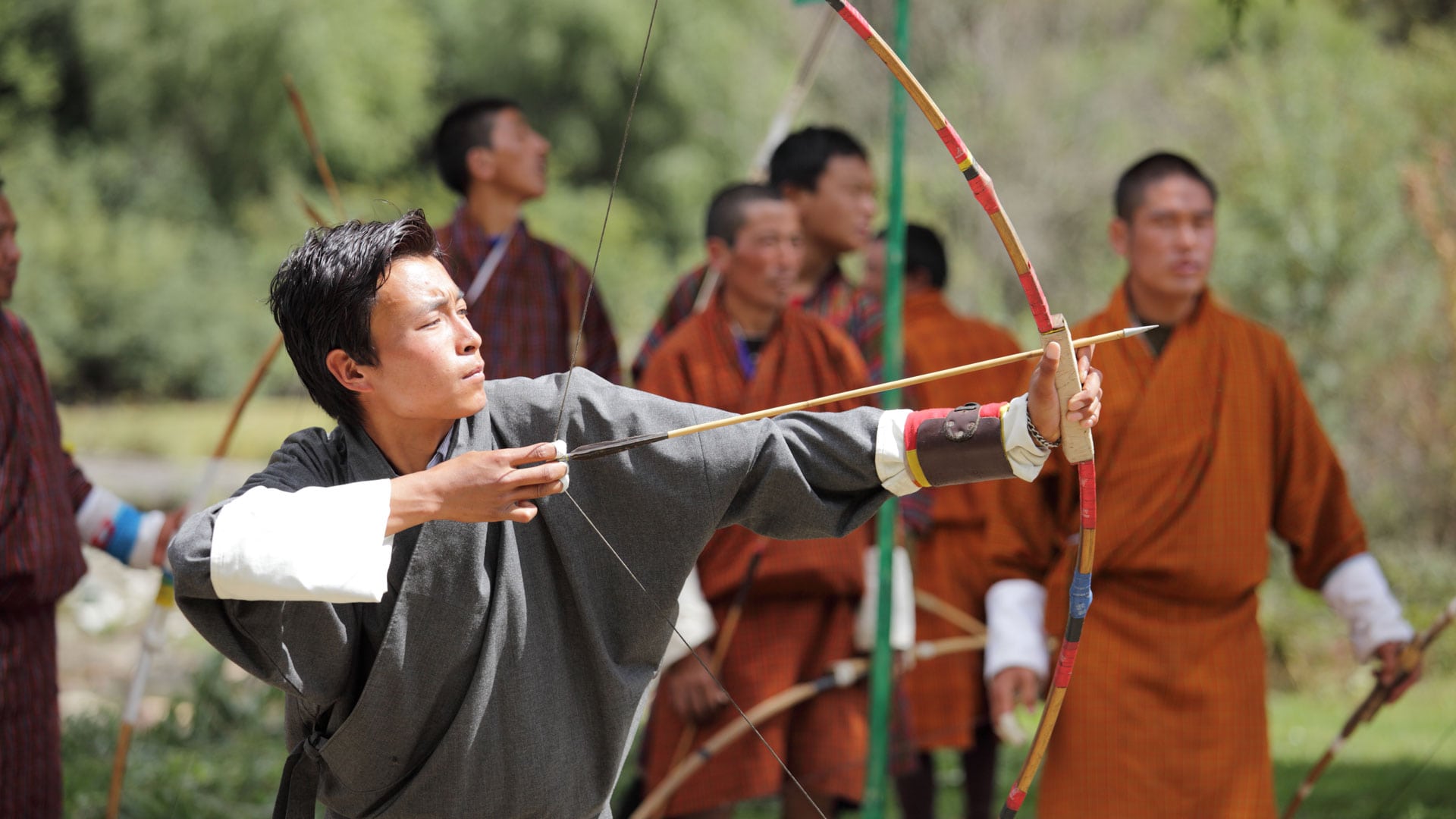 Traditional Bhutanese bamboo bow and arrow equipment