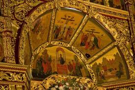 Ascension Cathedral dome and wooden detailing close-up