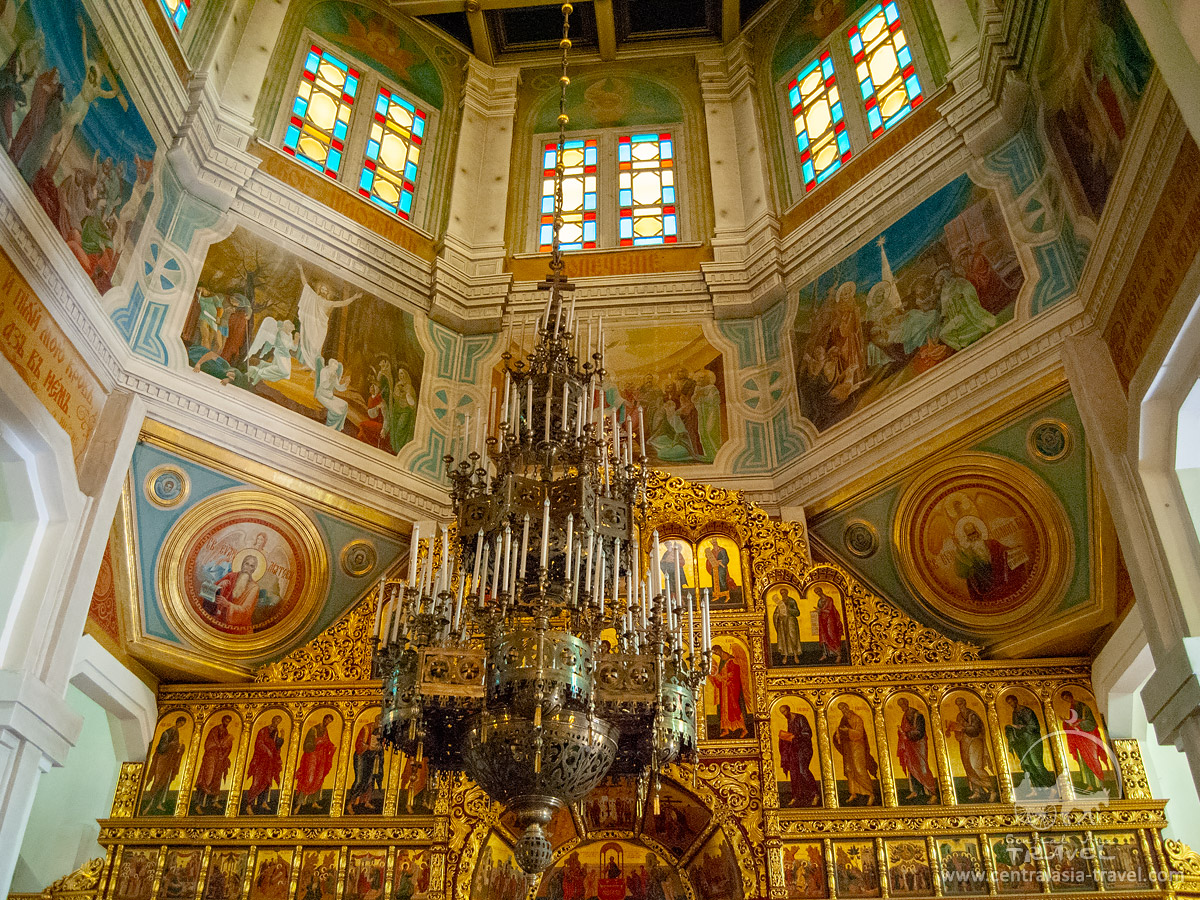 Inside Ascension Cathedral with iconostasis and painted walls