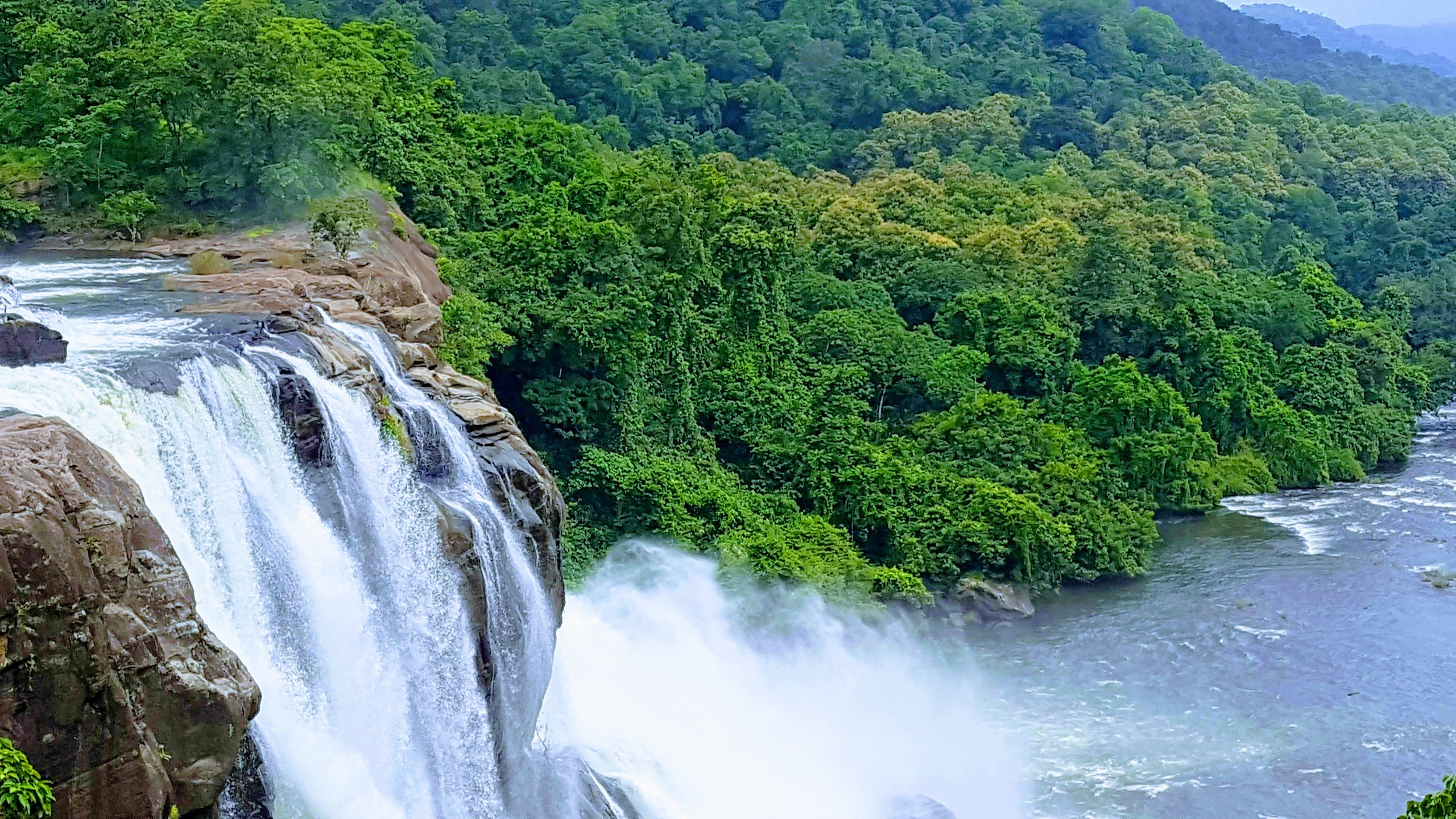 Athirappilly Waterfalls in full flow during monsoon season