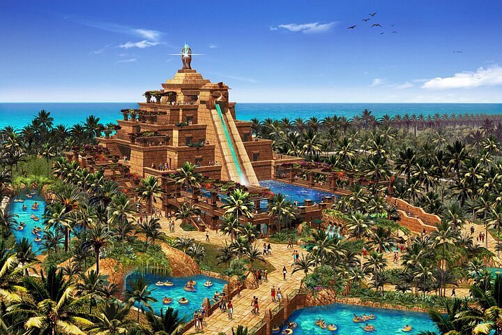 Aerial view of Aquaventure Waterpark at Atlantis The Palm Dubai
