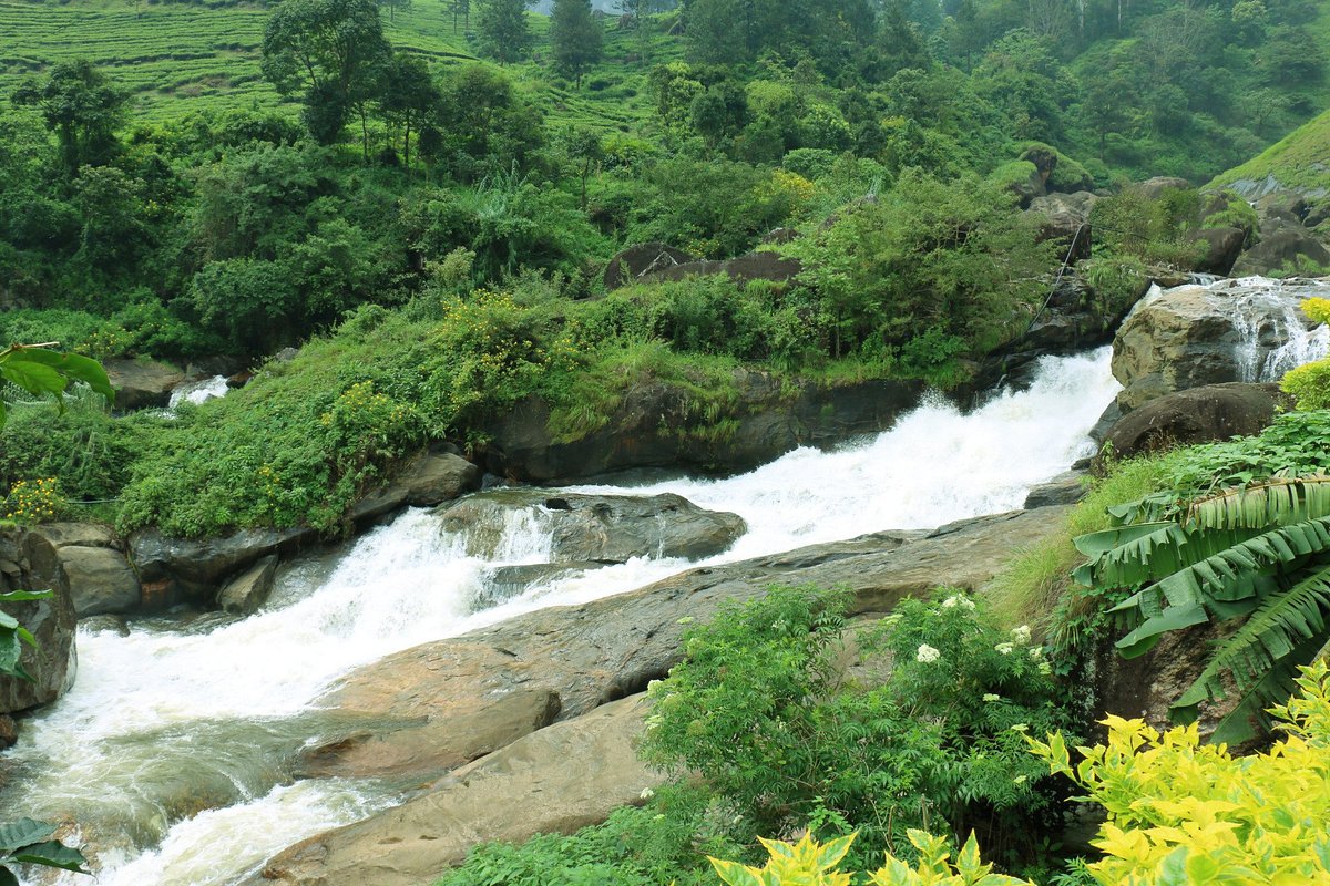 Attukad waterfalls near Munnar surrounded by green hills