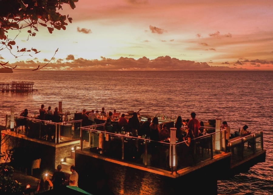 Sunset deck and dining at Bali beachfront resort