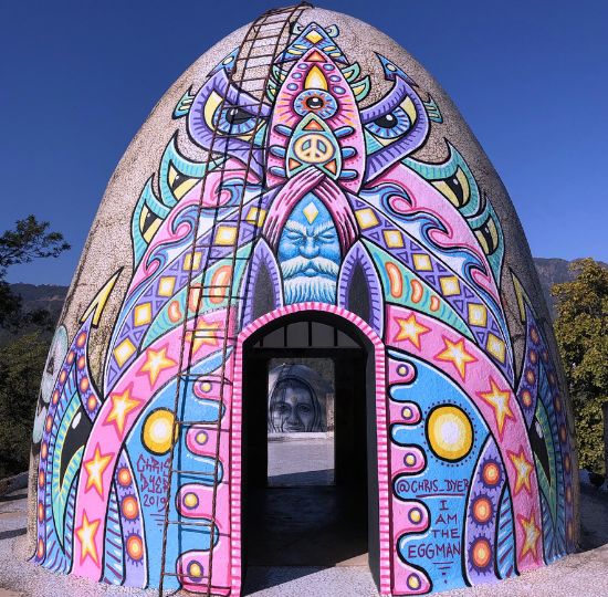 Street-art murals and heritage structures inside Beatles Ashram