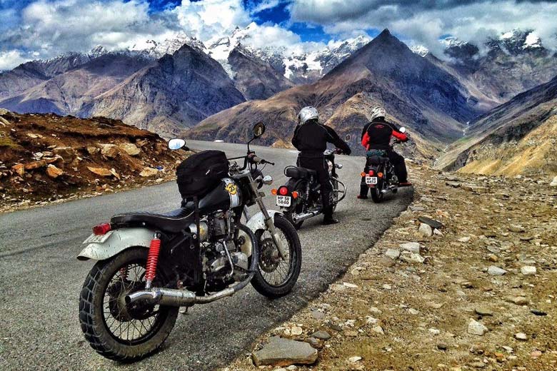Rider checking bike condition before Ladakh trip