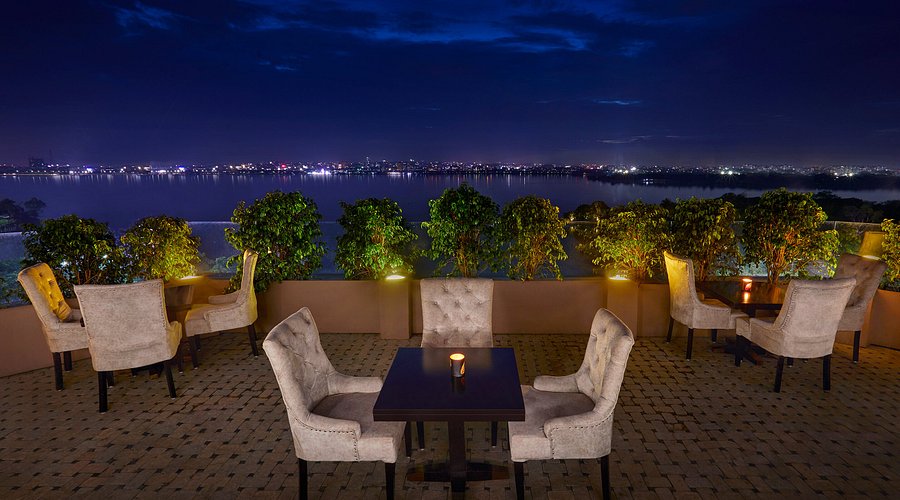Rooftop evening cafe scene in Hyderabad