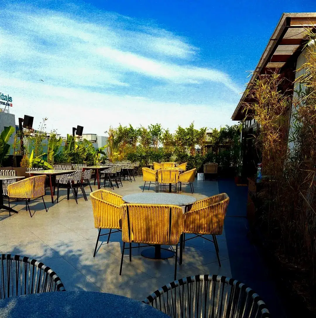 Rooftop cafe seating in Patiala