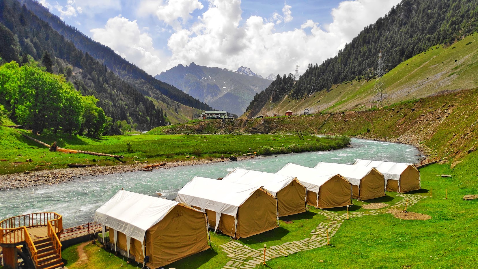 Alpine camping tents setup in Sonmarg valley