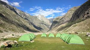 Wild camping tent in remote Spiti Valley location with dramatic landscape