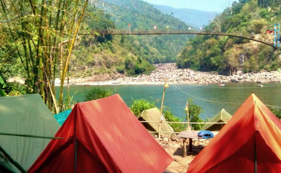 Riverside camping at Dawki Meghalaya with clear water