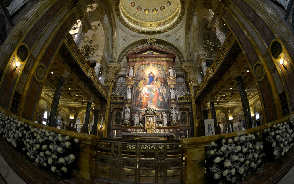 Interior view of Shillong Cathedral showing altar and seating