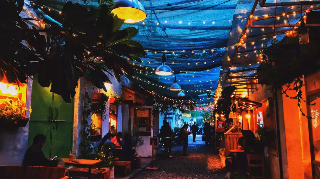 Colorful walls and decor at Champa Gali