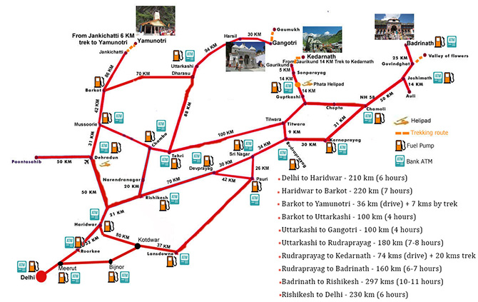 Day-wise route map for Char Dham Yatra circuit