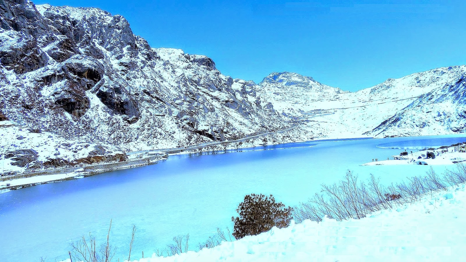 Frozen high-altitude lake in India during winter