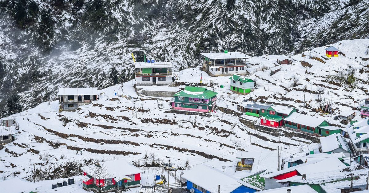 Snow-covered village in one of the coldest places in India