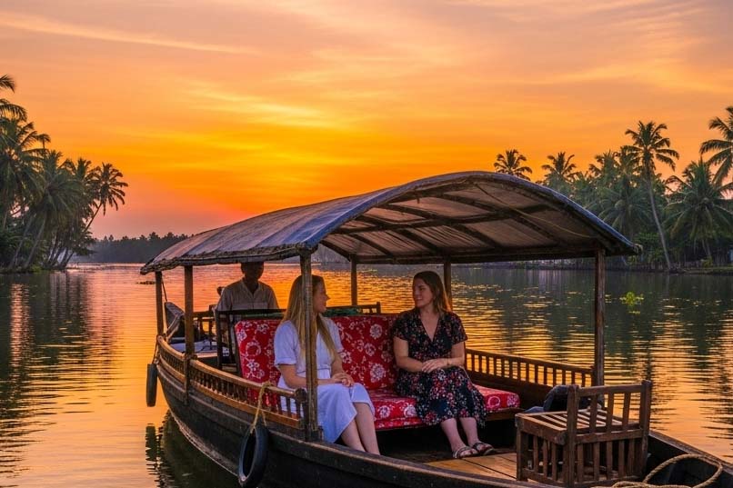 Shikara ride at sunset on Dal Lake