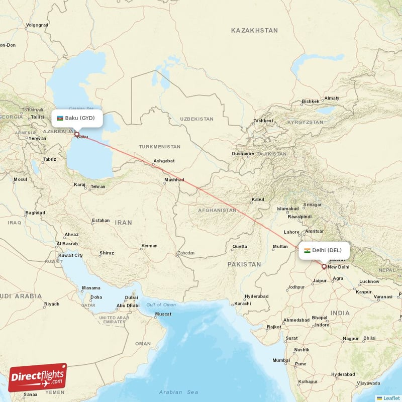 International departure board for Delhi to Baku route