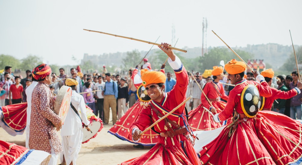 Desert Festival Jaisalmer with golden sand dunes and traditional performers