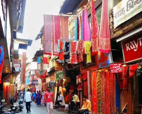 Colorful sarees on display at Dhalgarwad Market