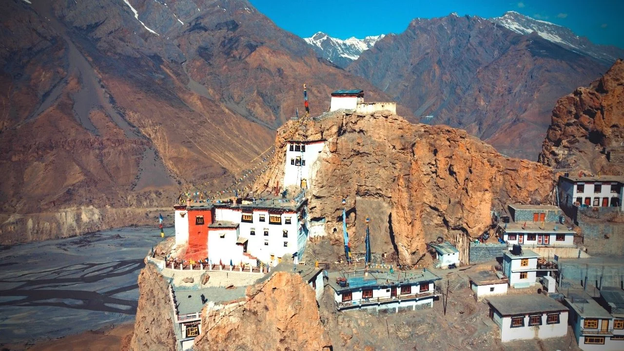 Dhankar village Spiti Valley with monastery