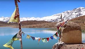 Dhankar Lake turquoise water with mountain reflections