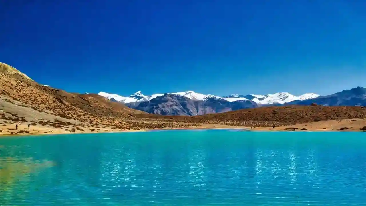 Stunning view of Dhankar Lake turquoise waters