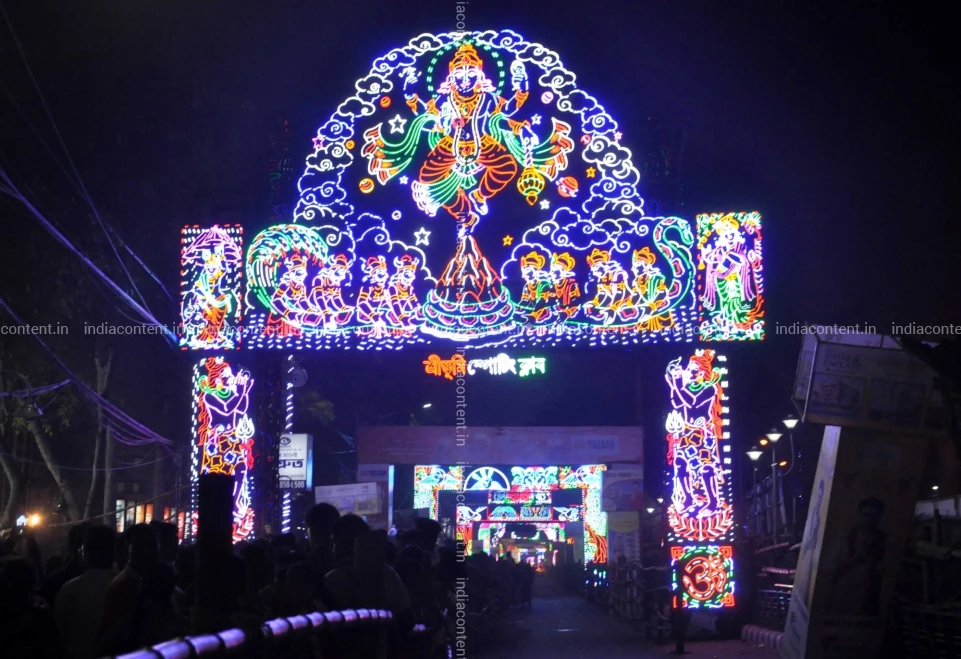 Durga Puja pandal lights in Kolkata