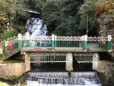 Scenic road leading to Elephant Falls through lush green Meghalaya hills