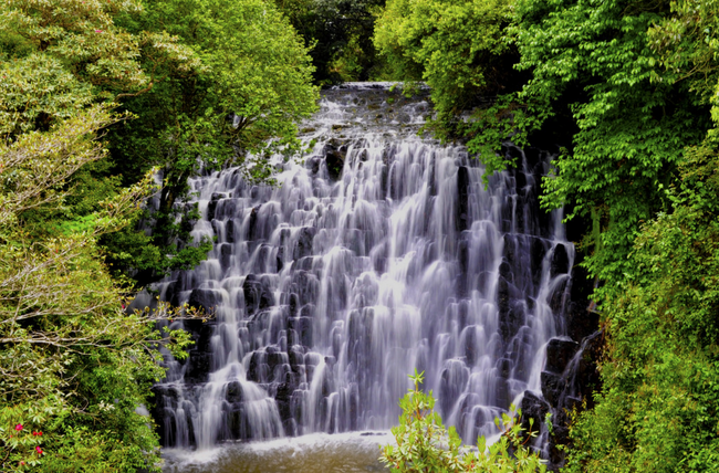 View of all three tiers of Elephant Falls Meghalaya from the viewing platform