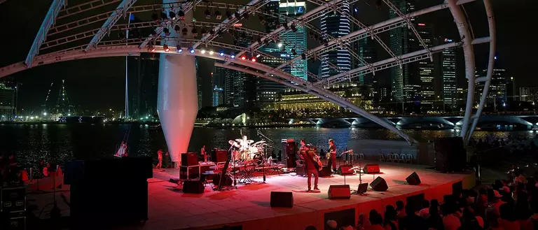 Esplanade theatre ambience with performance-ready stage environment