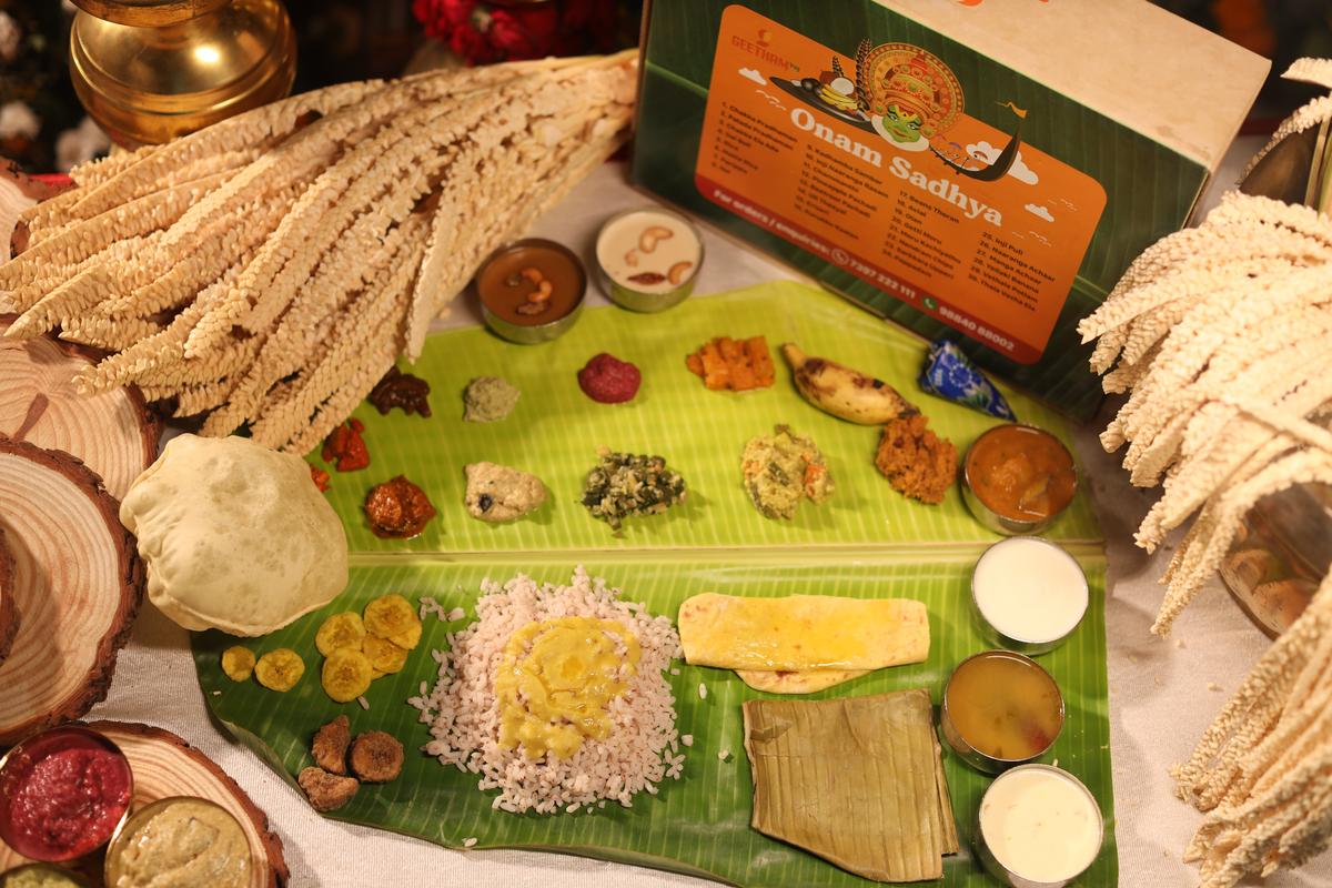 Traditional Kerala Sadhya served on banana leaf