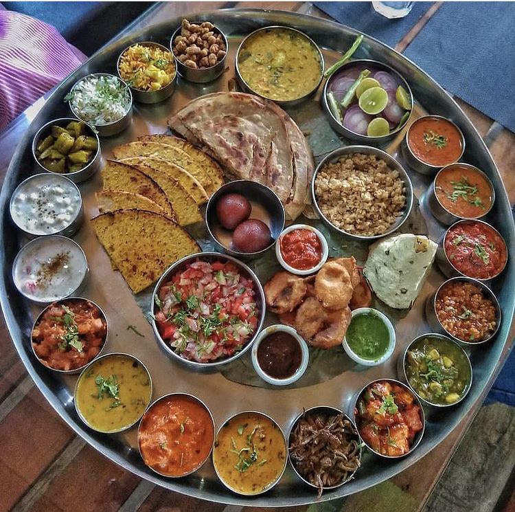 Traditional Rajasthani Thali with various dishes