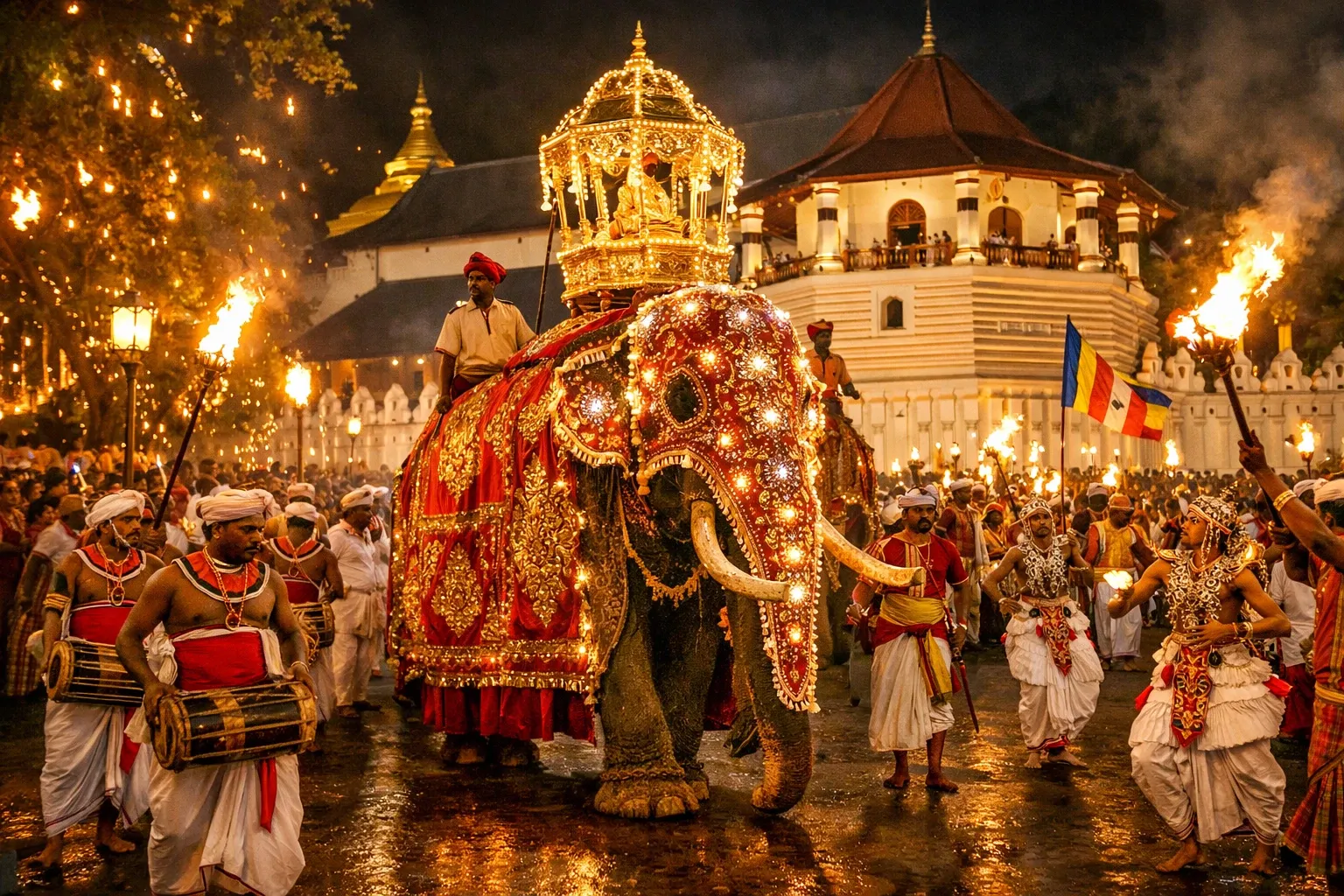 Kandy Esala Perahera procession at night