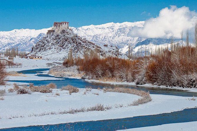 Wildlife landscape in Ladakh at dusk showing mountain and wetland transition