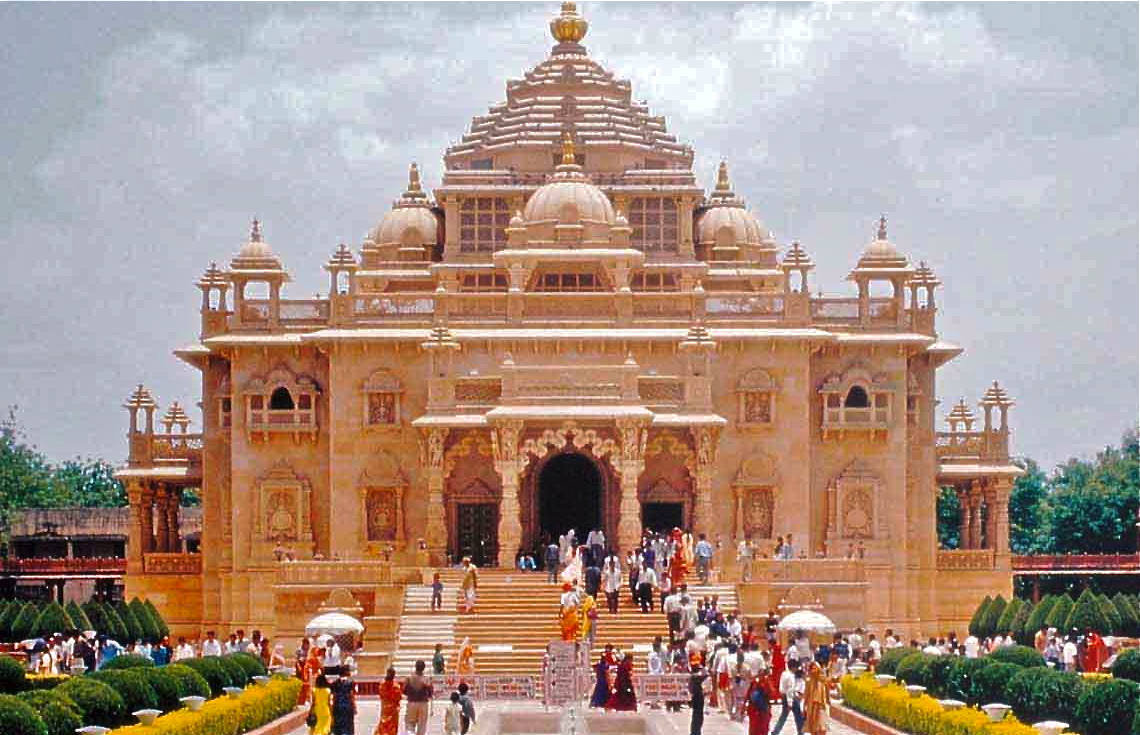 Akshardham Gandhinagar temple architecture and landscaped spiritual complex