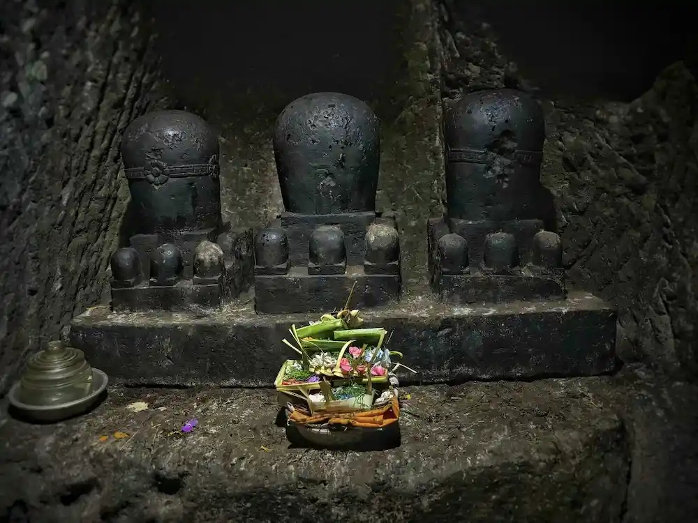 Interior shrine space in Goa Gajah cave