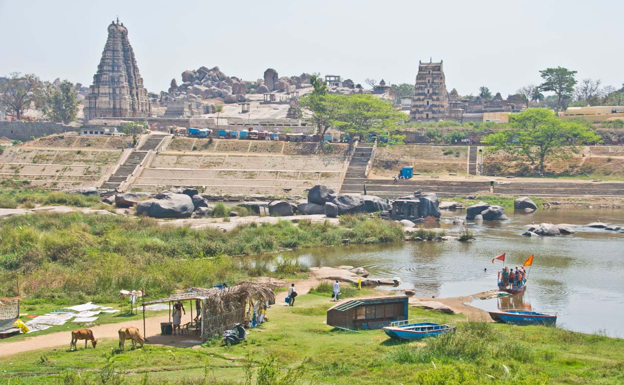 Hippie Island cafes across Tungabhadra River