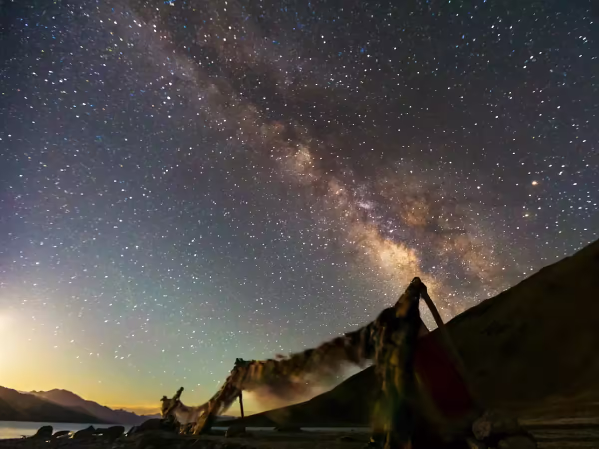 Night sky and stars above Hanle village Ladakh