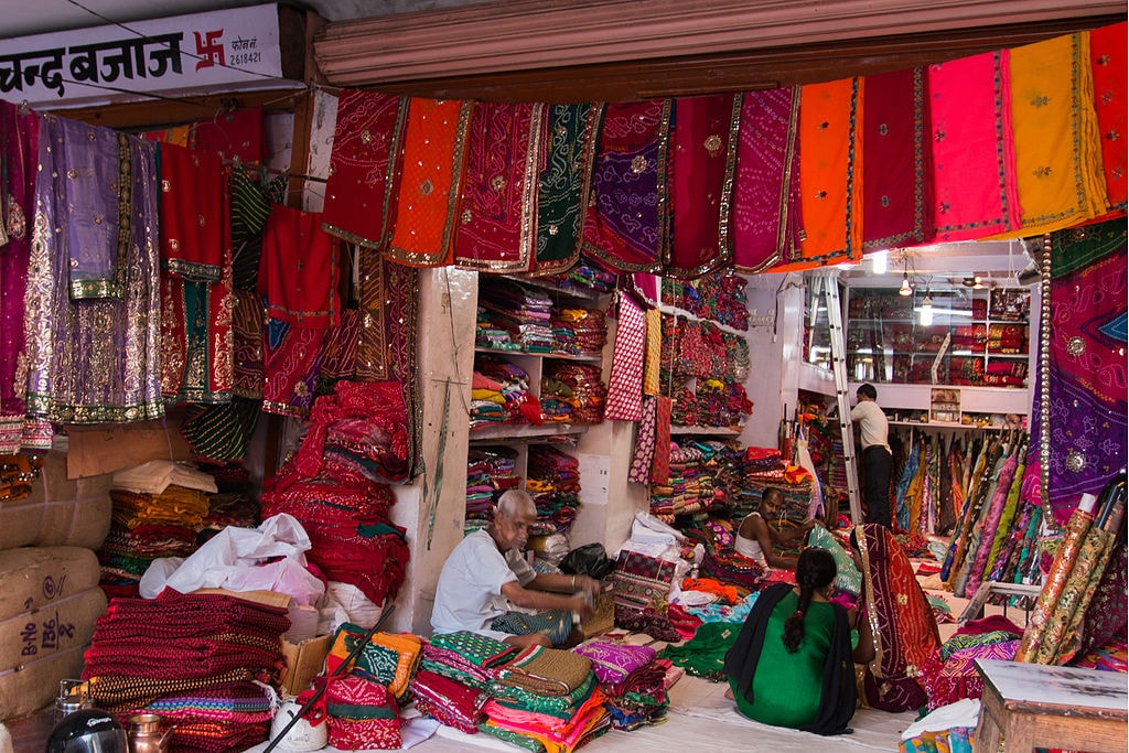 Udaipur market shopping for paintings and textiles