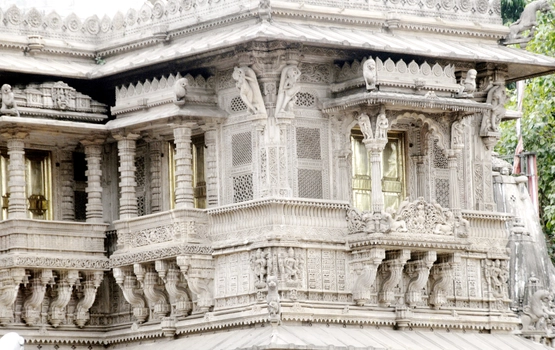 Detailed marble carvings inside Hathisingh Jain Temple