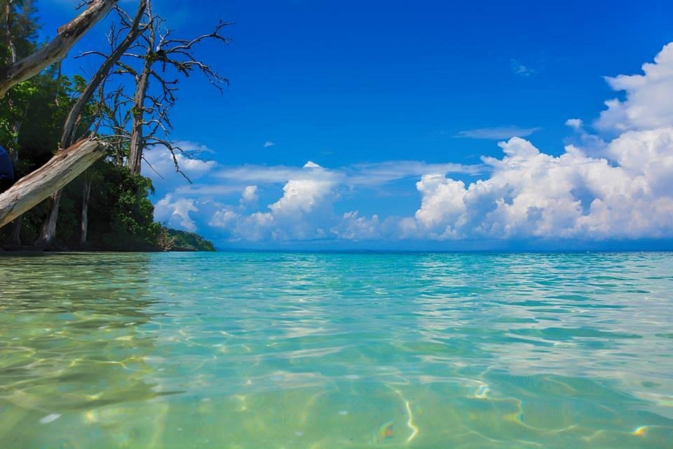 Water sports activities at Elephant Beach with coral reefs in background