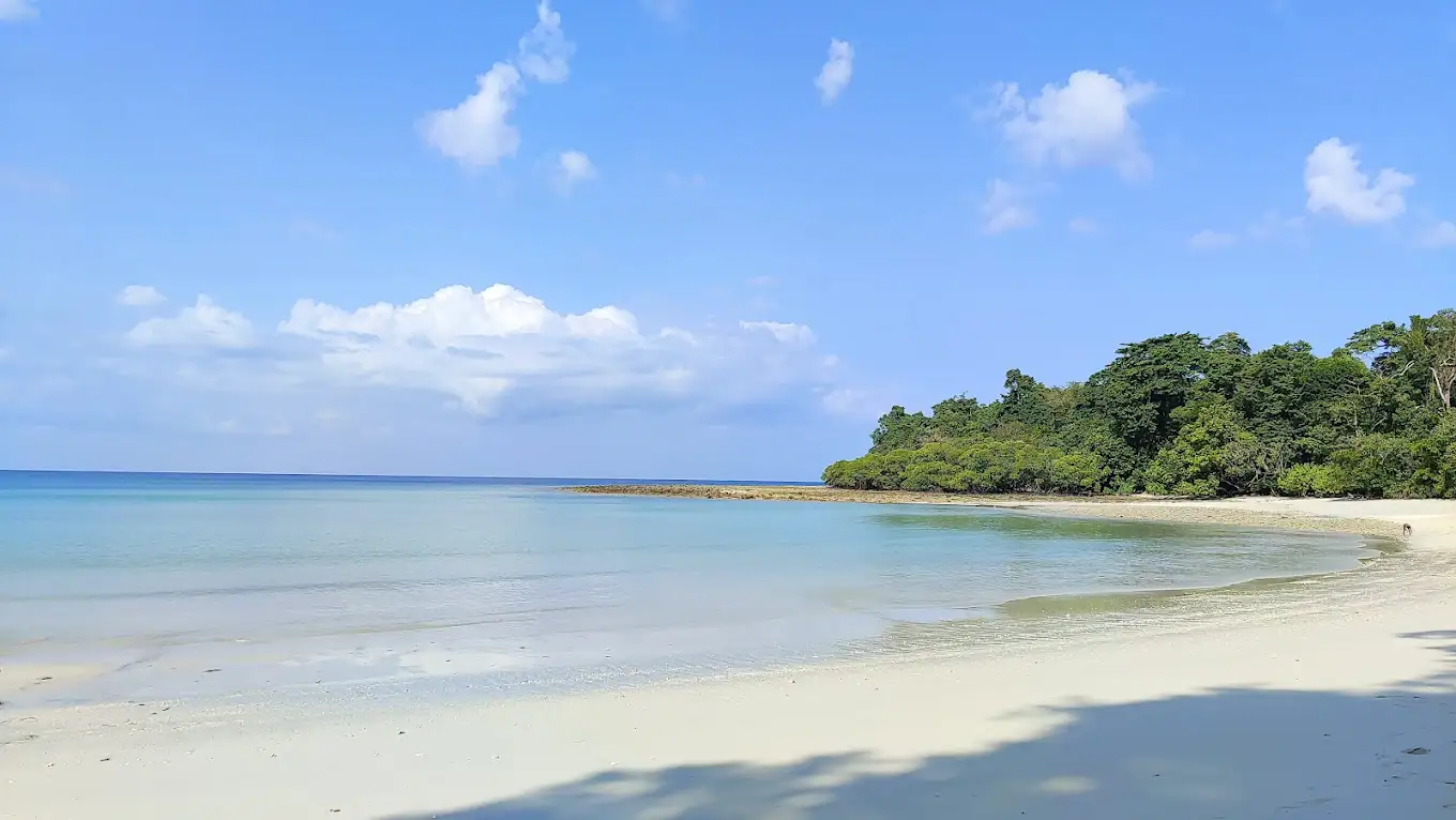 Clear turquoise waterline and white sand on Havelock Island