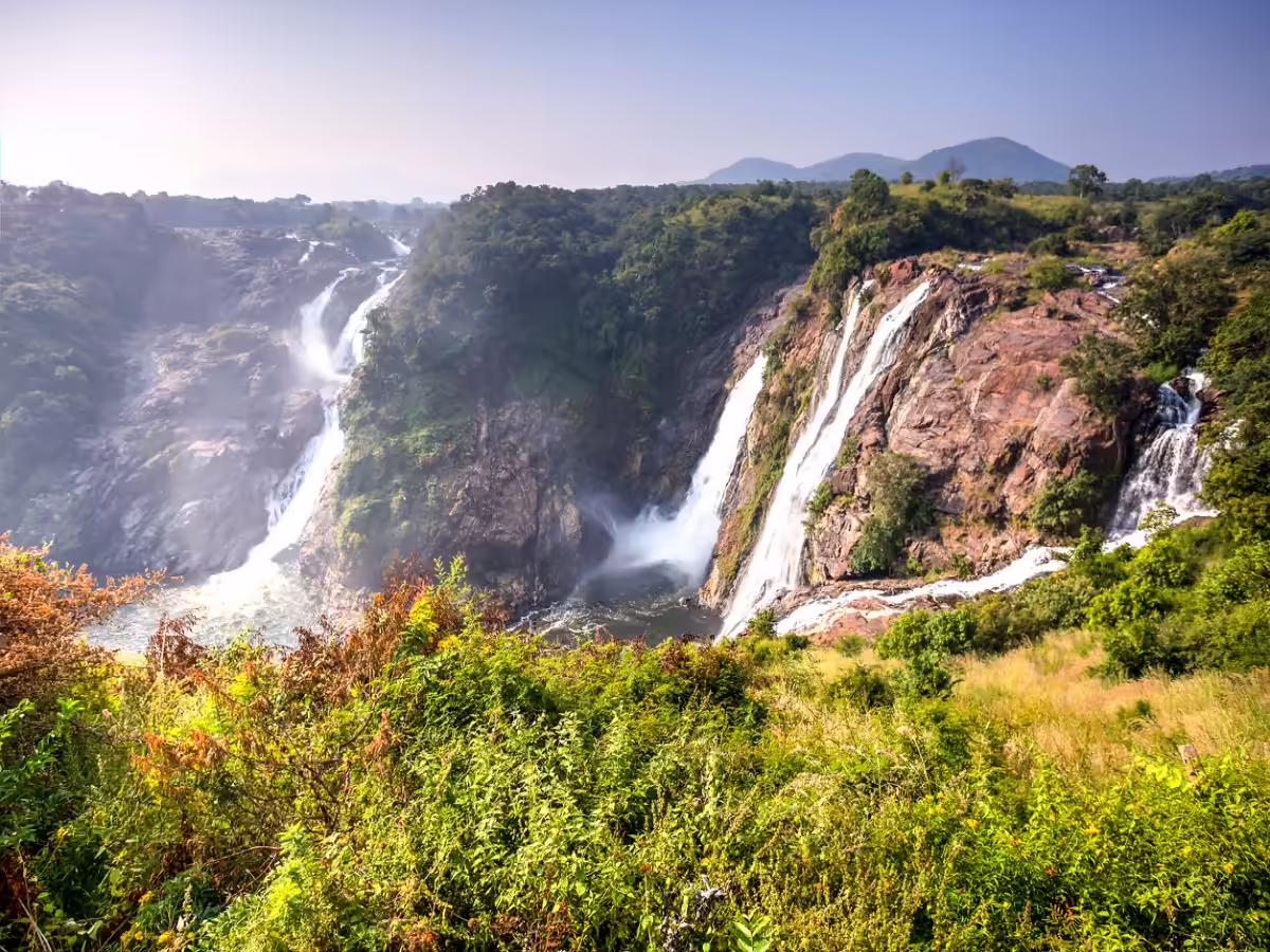 Misty hill station landscape in Karnataka with forested slopes
