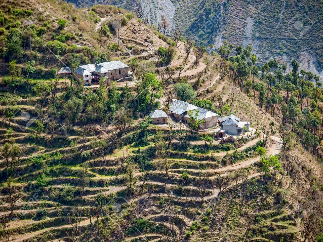 Terraced village settlement in the Himalayan foothills